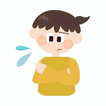 考える(困る)_子供の女の子 考える,思考,困る,疑問,感情,汗,ポーズ,子供,こども,女の子のイラスト素材