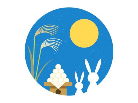 月見定番カット/うさぎ親子 ９月,アイコン,お月様,ウサギ,兎,白うさぎ,だんご,すすき,芒,伝統のイラスト素材