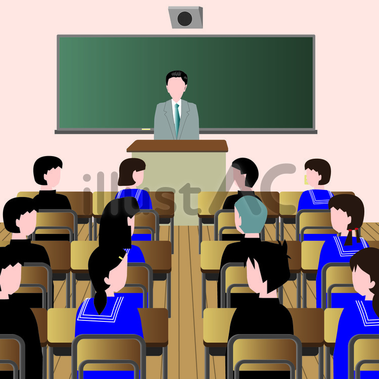 教室　学校　授業　黒板　机　学生　先生 教室,学校,授業のイラスト素材