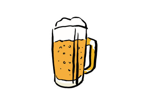 ビールのイラスト 筆,筆ペン,手書き,ビール,飲み物,発泡酒,お酒,宴会,飲み会,新年会のイラスト素材