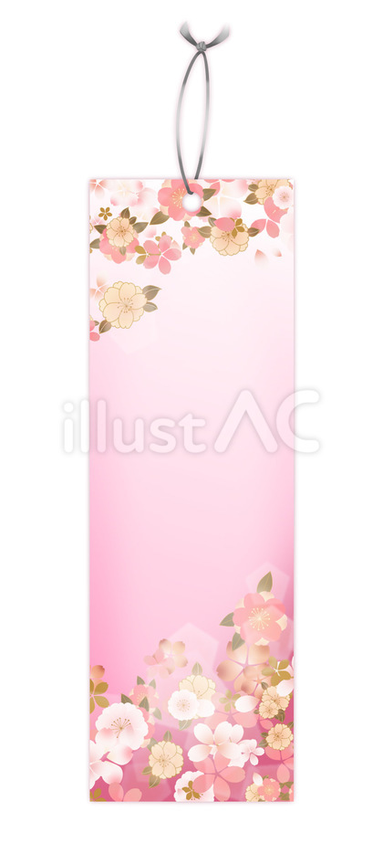 ピンクの花柄短冊のイラスト
