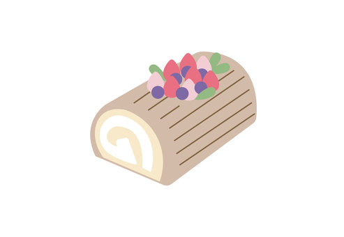 ベリーのチョコロールケーキ_くすみカラー ロールケーキ,デザート,ベリー,かわいい,北欧風,くすみカラー,ナチュラル,食べ物,おしゃれ,シンプルのイラスト素材