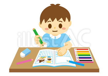 夏休み 絵日記を書く男の子 線なし