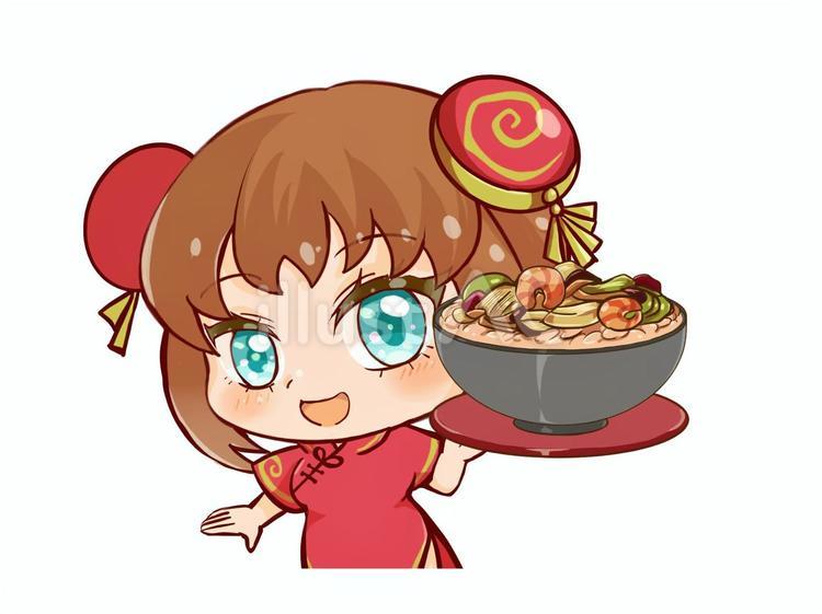 Free Vectors | Chinese rice bowl and girl in Chinese clothes 1
