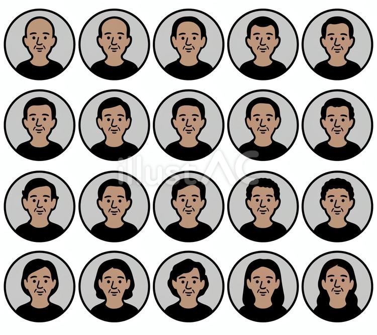 叔父アイコン枠付き顔ありヘアセット 男性,叔父,年配者のイラスト素材
