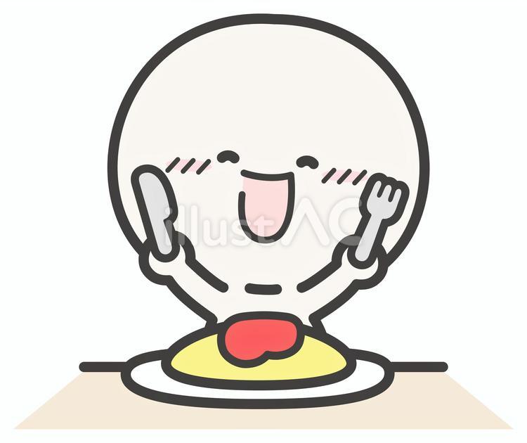 ナイフとフォークでオムライスを食べる人物 人物,食べ物,オムライスのイラスト素材