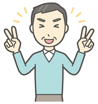 ニット中年男性-488-バスト  ニット中年男性-488-バスト ピースサイン,おじさん,男性,中年,お父さん,パパ,シニア,ミドルエイジ,人物,かわいいのイラスト素材