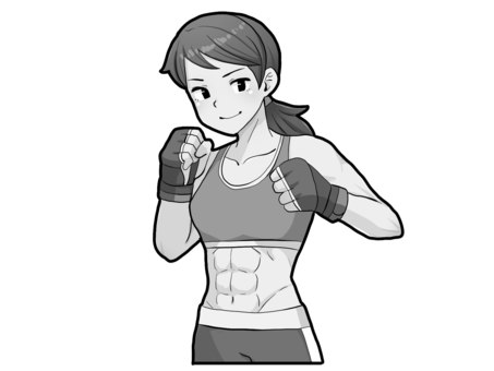 女性総合格闘家【グレースケール】 格闘技,総合格闘技,総合格闘家,女性,強い,選手,萌え絵,グレースケールのイラスト素材