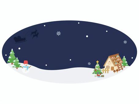 クリスマス背景のフレーム　楕円 クリスマス,背景,フレーム,枠,タイトル枠,タイトル,見出し,かわいい,楕円,夜空のイラスト素材