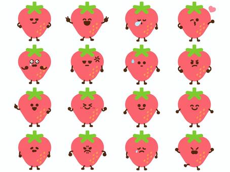 いちごくんセット いちご,キャラクター,かわいい,顔,表情,感情,にやり,ピース,笑顔,眠るのイラスト素材