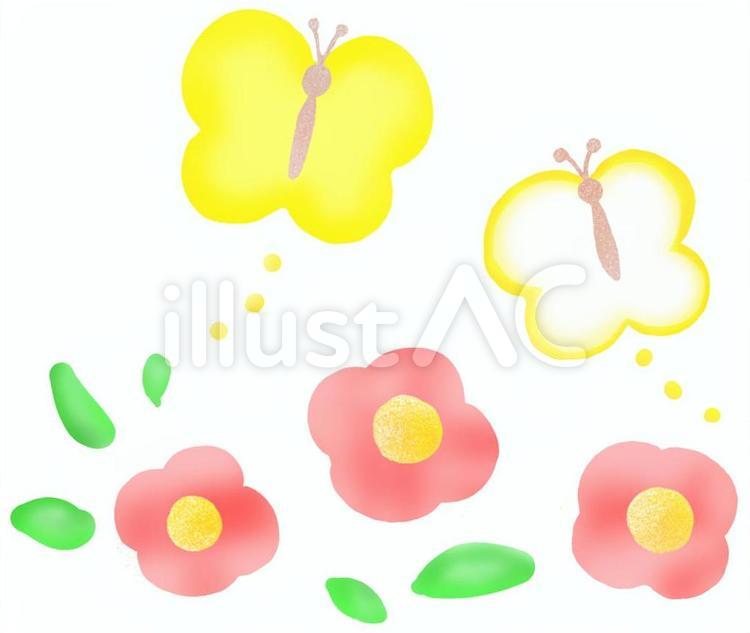 蝶々とお花１ 蝶々,お花,春のイラスト素材