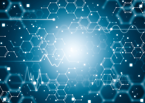 波形と化学構造式の青色の医療イメージ背景 化学,構造式,幾何学,ライン,サイエンス,波形,医療,光,スタイリッシュ,青色のイラスト素材