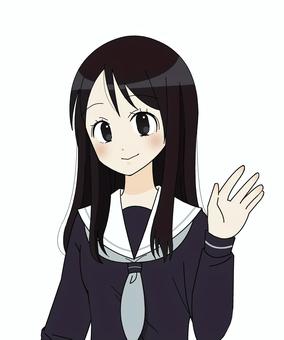 ロングヘアーのセーラー服の学生 人物,学生,セーラー服,リボン,制服,笑顔,萌え系,可愛い,黒髪,アニメ調のイラスト素材