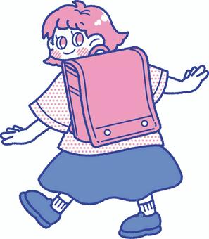 ランドセルを背負った笑顔の女の子 小学生,子ども,入学,一年生,ランドセル,春,4月,学校,女の子,小学校のイラスト素材