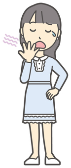  ワンピースお嬢様-107-全身 あくび,お嬢様,女性,女の子,オシャレ,人物,かわいい,眠い,不眠,退屈のイラスト素材
