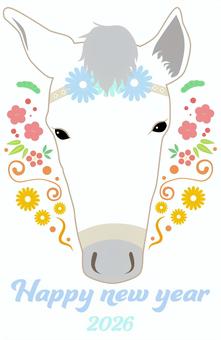 2026年　午年　馬と花柄の年賀状　2 午年,年賀状,背景のイラスト素材