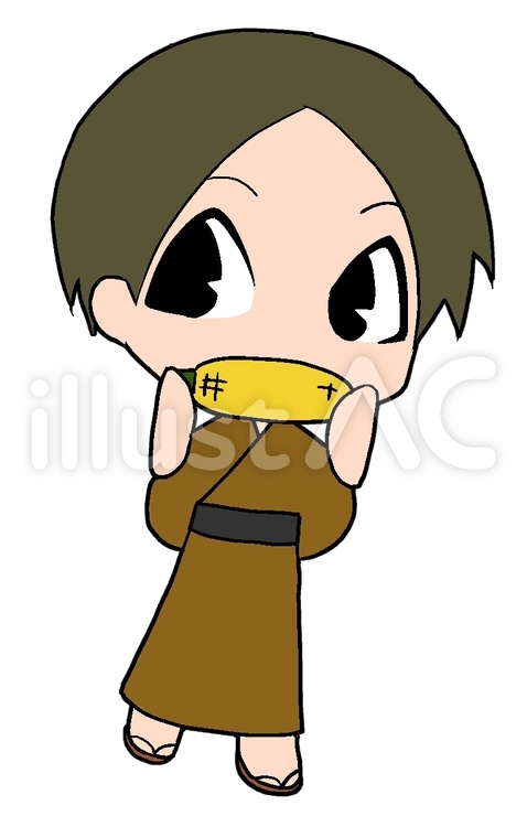 浴衣‐男の子 焼きもろこし,焼きとうもろこし,祭りのイラスト素材