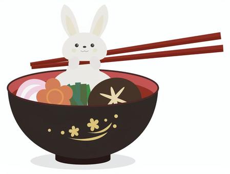 Zoni, new year's card, rabbit, ginseng, JPG, PNG and EPS