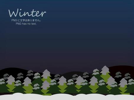 冬の夜の森背景 枠,フレーム,冬,夜,森,木,林,雪,背景,カードのイラスト素材