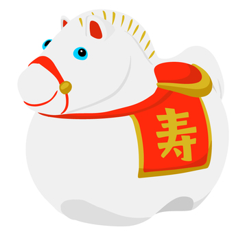 #3407　午年の白馬・お正月飾り 午年,白馬,馬,うま,干支,お正月,年賀状,縁起物,寿,正月飾りのイラスト素材