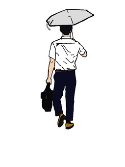 日傘を差して外回り 日傘,男性,会社員,外回り,ビジネススタイル,外出,仕事,日差し,熱中症対策のイラスト素材