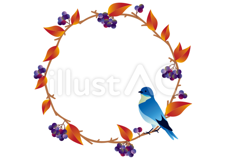 青い鳥と赤い葉　丸 鳥,青い鳥,動物のイラスト素材