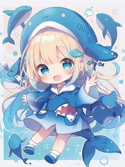 クジラモチーフの服装をした女の子