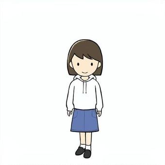 パーカーを着た小学生の女の子 少女,女児,女の子,児童,子供,小学生,低学年,パーカー,スカート,人物のイラスト素材