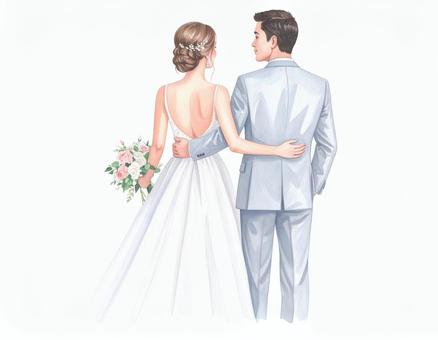 新郎新婦の後ろ姿 新郎新婦の後ろ姿 新郎新婦,ウェディング,結婚式のイラスト素材