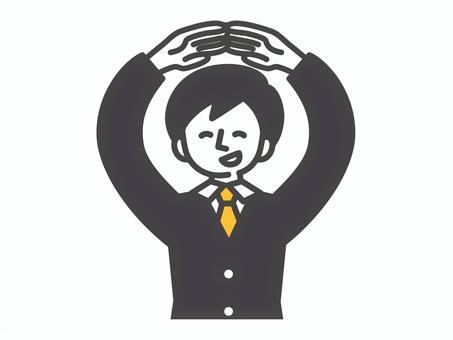 手で丸を作っているスーツ姿の男性 人,質問,問題,正解,合格,当たり,マル,丸,◯,サラリーマンのイラスト素材