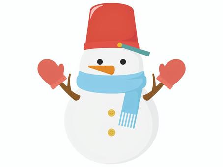 手袋をはめている雪だるま 手袋をはめている雪だるま 雪だるま,冬,雪,バケツ,マフラー,手袋,にんじん,人参,ボタン,かわいいのイラスト素材