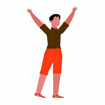 人物 013 男性,喜び,両手,上げる,ポーズ,立っている,半ズボン,カジュアル,若者,イラストのイラスト素材