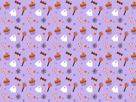 ポップなハロウィンのパターン素材 ハロウィン,背景,パターン,秋,ポップ,おばけ,お菓子,キャンディ,カップケーキ,シームレスのイラスト素材