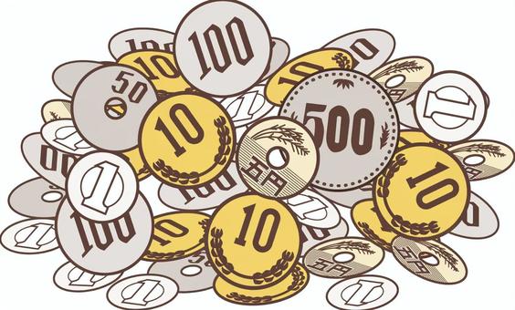 小銭たまる 小銭たまる 小銭,お金,貨幣,500円,100円,十円,沢山,たまるのイラスト素材