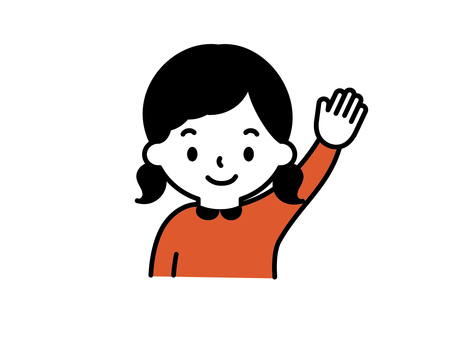 手をあげる女の子 女の子,こども,人,人物,挿絵,キッズ,バストアップ,シンプル,イラスト,発表のイラスト素材