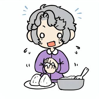 おにぎりを握る焦るおばあさん おにぎりを握る焦るおばあさん おばあさん,おにぎり,握る,焦る,やばい,慌てる,苦手,おむすび,家事,お弁当のイラスト素材