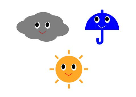 天気のアイコンキャラクター 雲,曇り,太陽,雨,傘,顔,天気,気象,かわいい,素材のイラスト素材