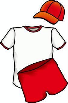 体操服　 体操服,体育,運動会,学校,授業,洗濯物,線画,赤のイラスト素材