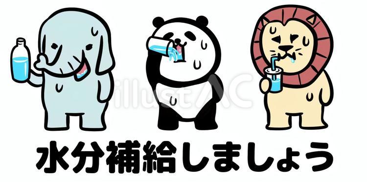 水分補給する動物たち ゾウ,パンダ,ライオンのイラスト素材