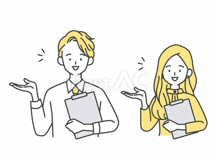 書類を持って説明をする男女 人物,男,女のイラスト素材