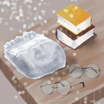 冬の読書とメガネ 読書,本,冬,雑貨,ナチュラル,リラックス,膝掛け,インテリア,メガネ,あったか小物のイラスト素材