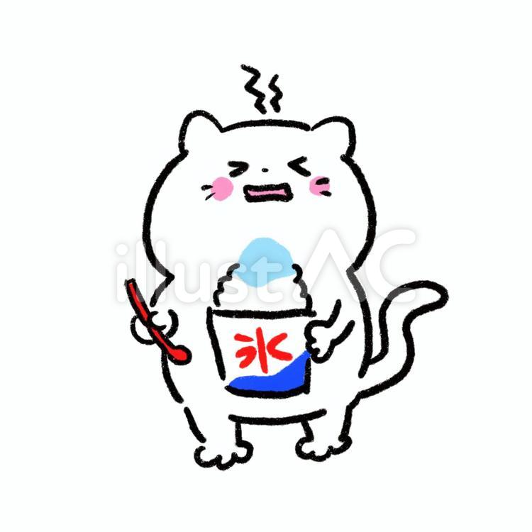 かき氷を食べるねこ かき氷,ねこ,お祭りのイラスト素材
