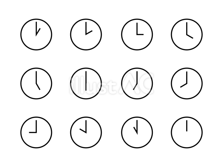 とてもシンプルな時計　文字盤透明　セット 時計,アイコン,セットのイラスト素材