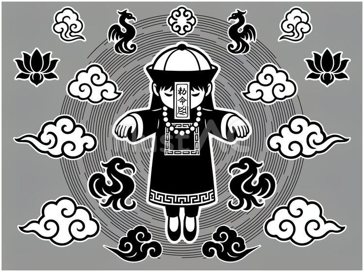 怪談イラスト中華よりキョンシー降臨 怪談,ホラー,キョンシーのイラスト素材
