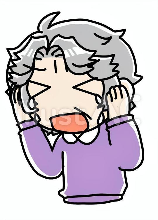 泣きながら耳をふさぐおばあさん 泣く,おばあさん,聞かないのイラスト素材