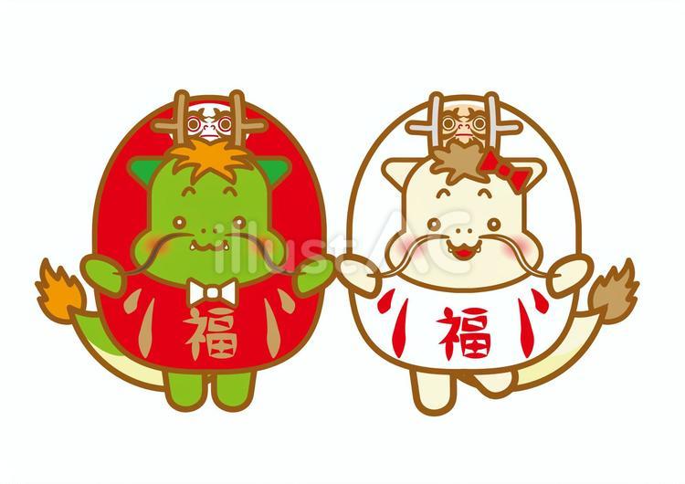 紅白だるま着ぐるみ　辰 辰,辰年,龍のイラスト素材
