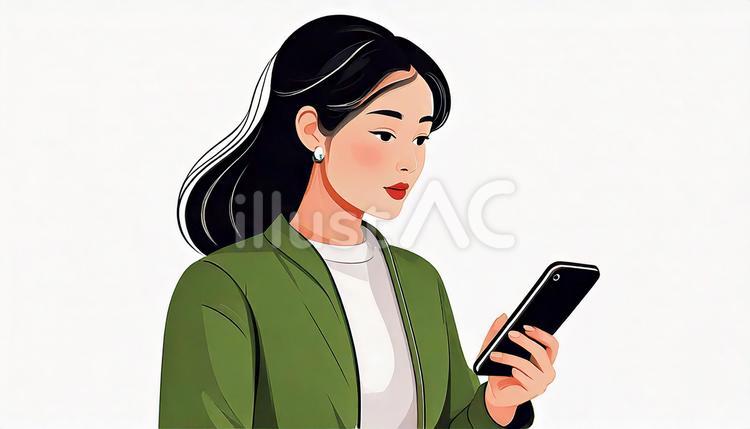 手に持ったスマホを操作する女性 スマホ,女性,メールのイラスト素材