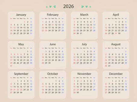 カレンダー2026:半透明データあり カレンダー2026:半透明データあり カレンダー,暦,2026年,2026,令和8年,1年,年間,日曜始まり,半透明,透過のイラスト素材