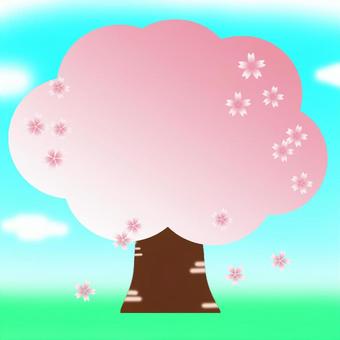 Illustration, sakura, wood, blue sky, 