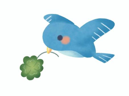 A blue bird carrying a four-leaf clover, , JPG and PNG